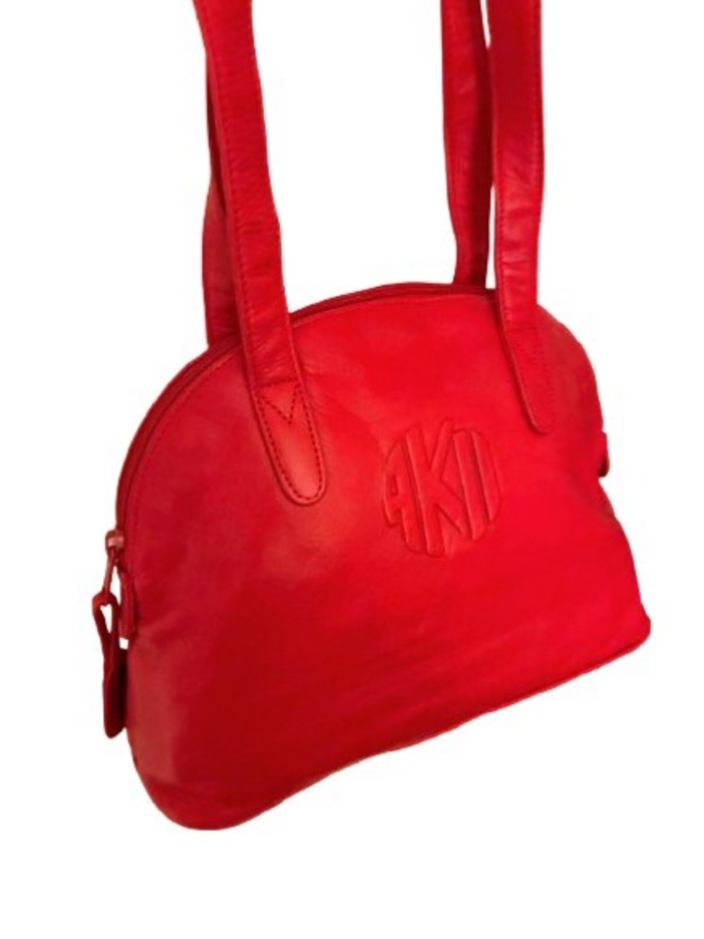 Red Leather Monogram Dome Tote Bag